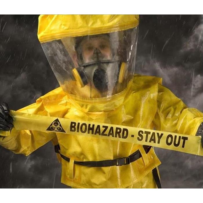 Man in yellow Biohazard suit
